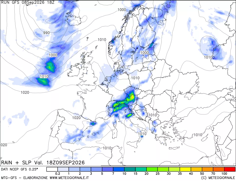 mappa Precipitazioni e pressione SLM