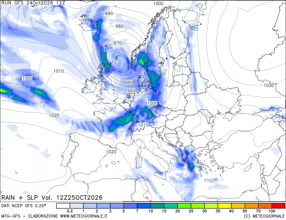 mappa Precipitazioni e pressione SLM