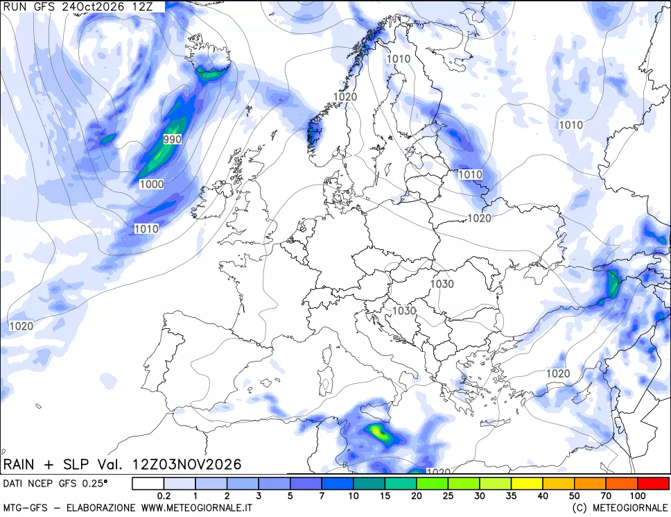 mappa Precipitazioni e pressione SLM