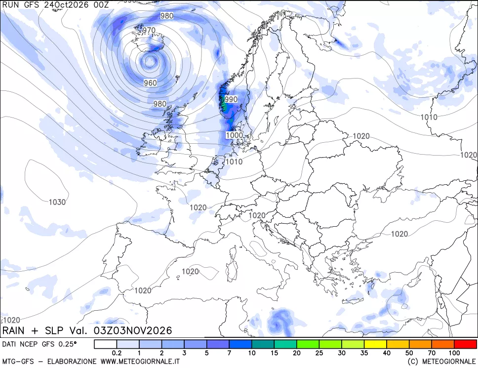 mappa Precipitazioni e pressione SLM