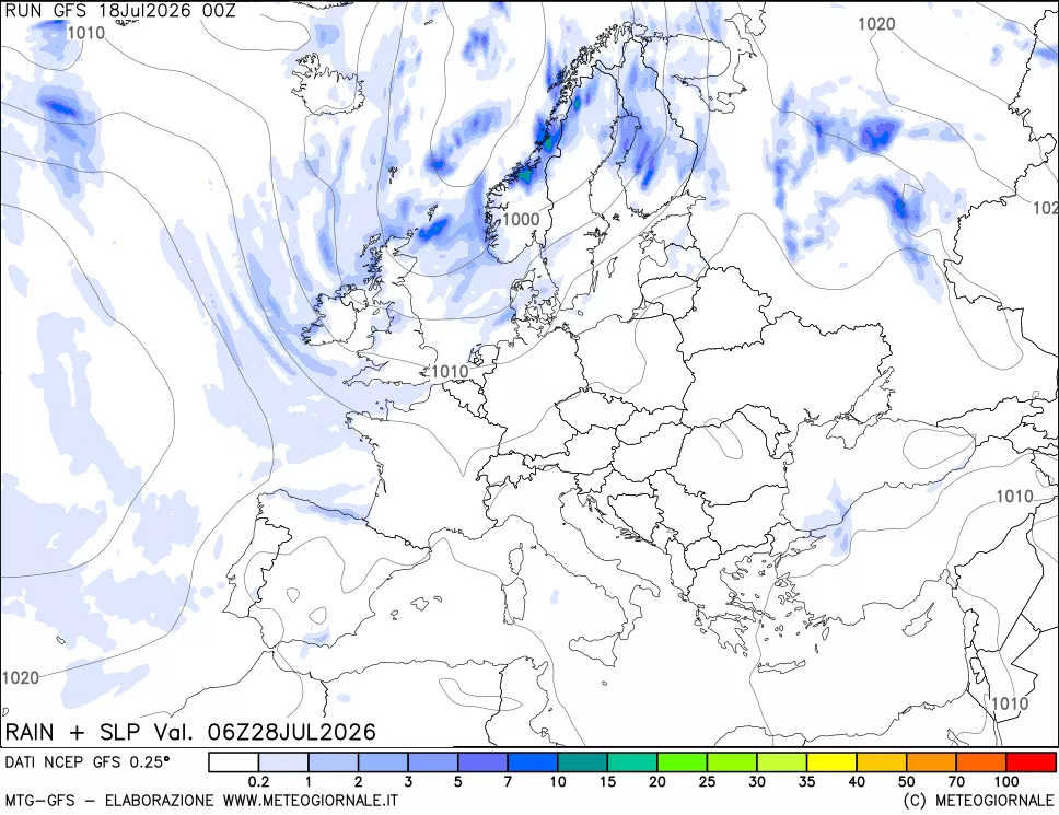 mappa Precipitazioni e pressione SLM