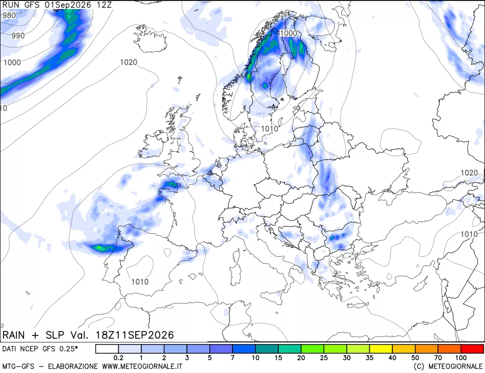 mappa Precipitazioni e pressione SLM