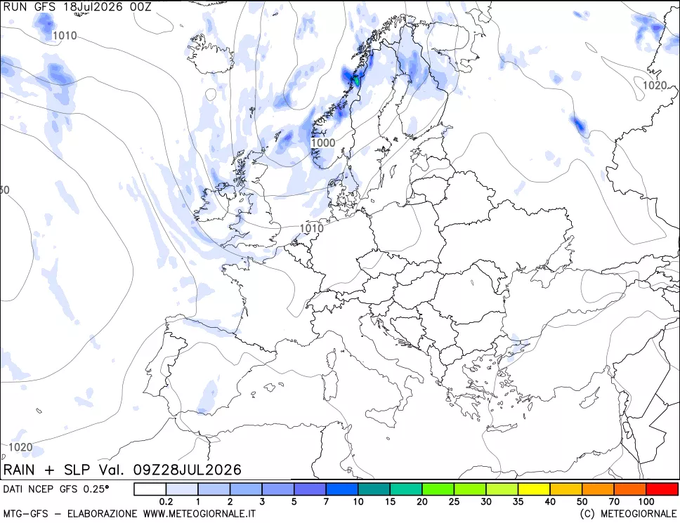 mappa Precipitazioni e pressione SLM