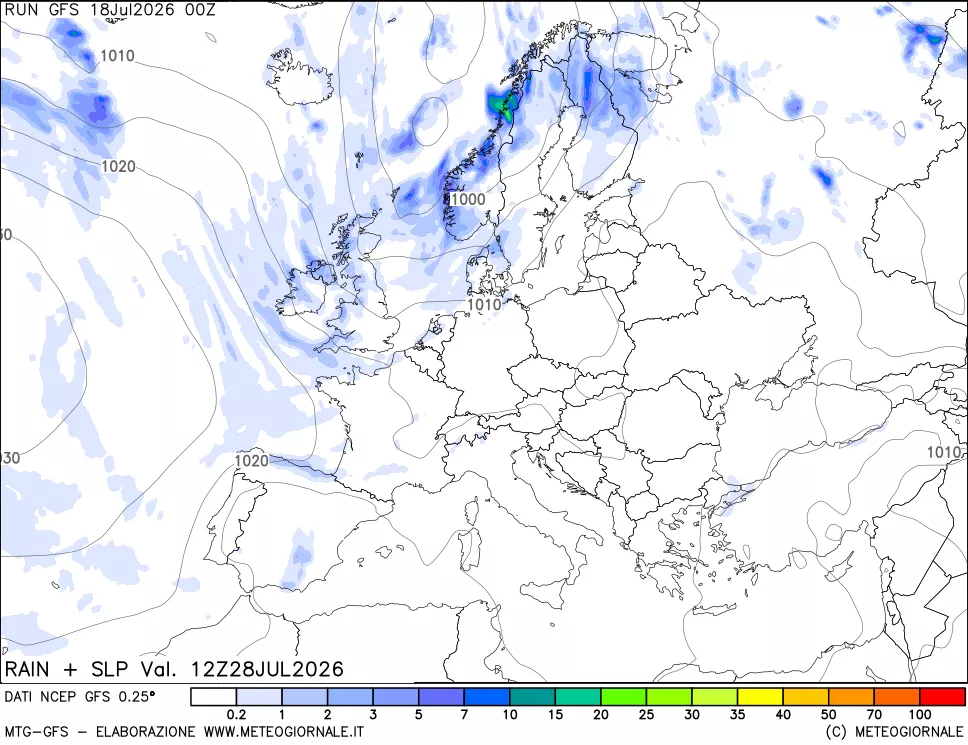 mappa Precipitazioni e pressione SLM