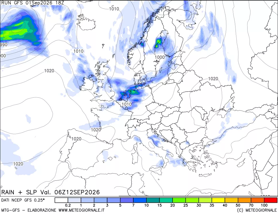 mappa Precipitazioni e pressione SLM