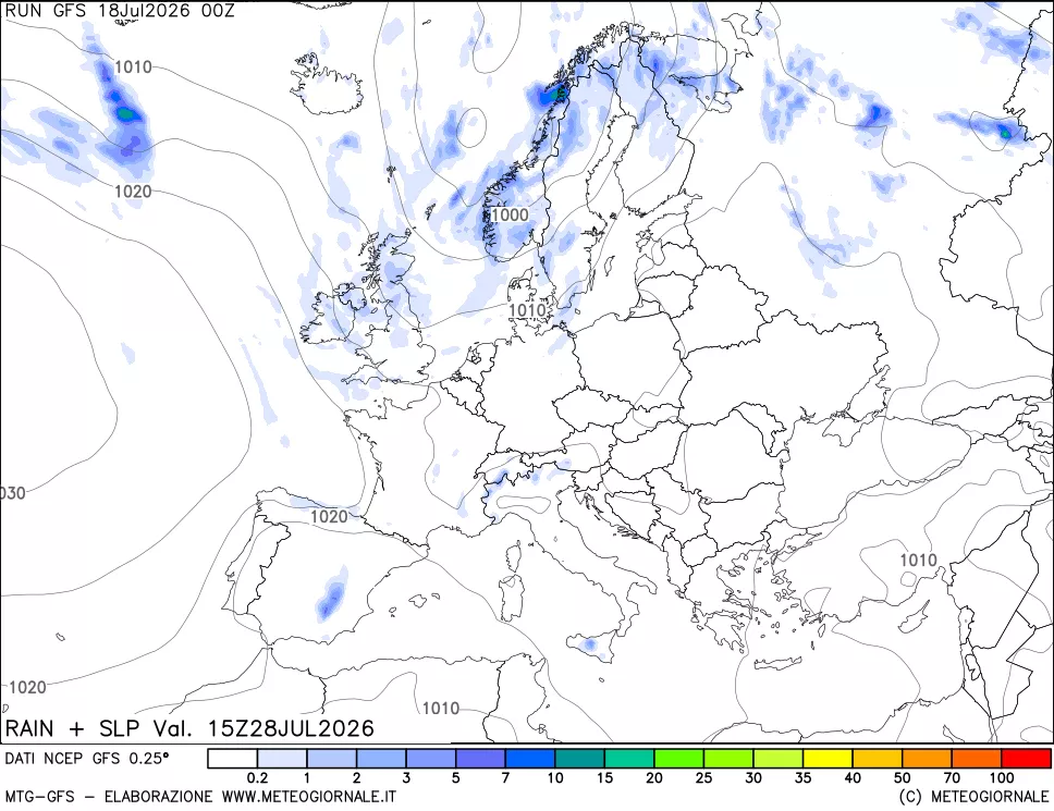 mappa Precipitazioni e pressione SLM