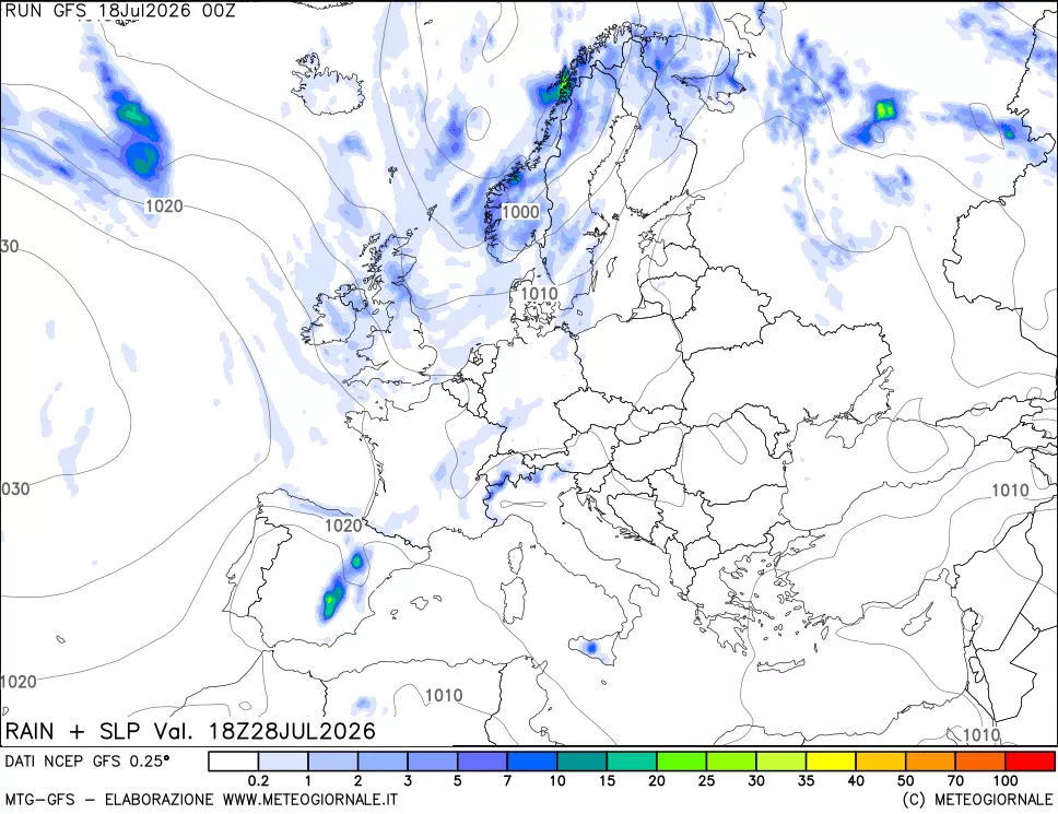 mappa Precipitazioni e pressione SLM