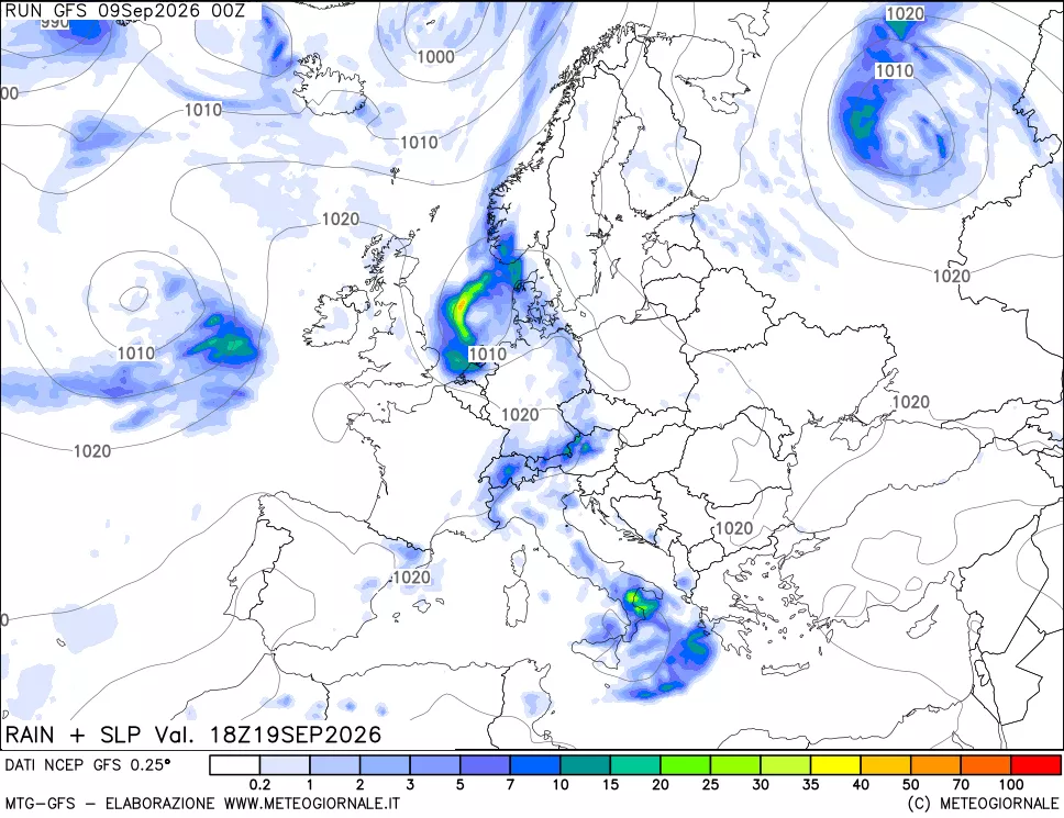 mappa Precipitazioni e pressione SLM