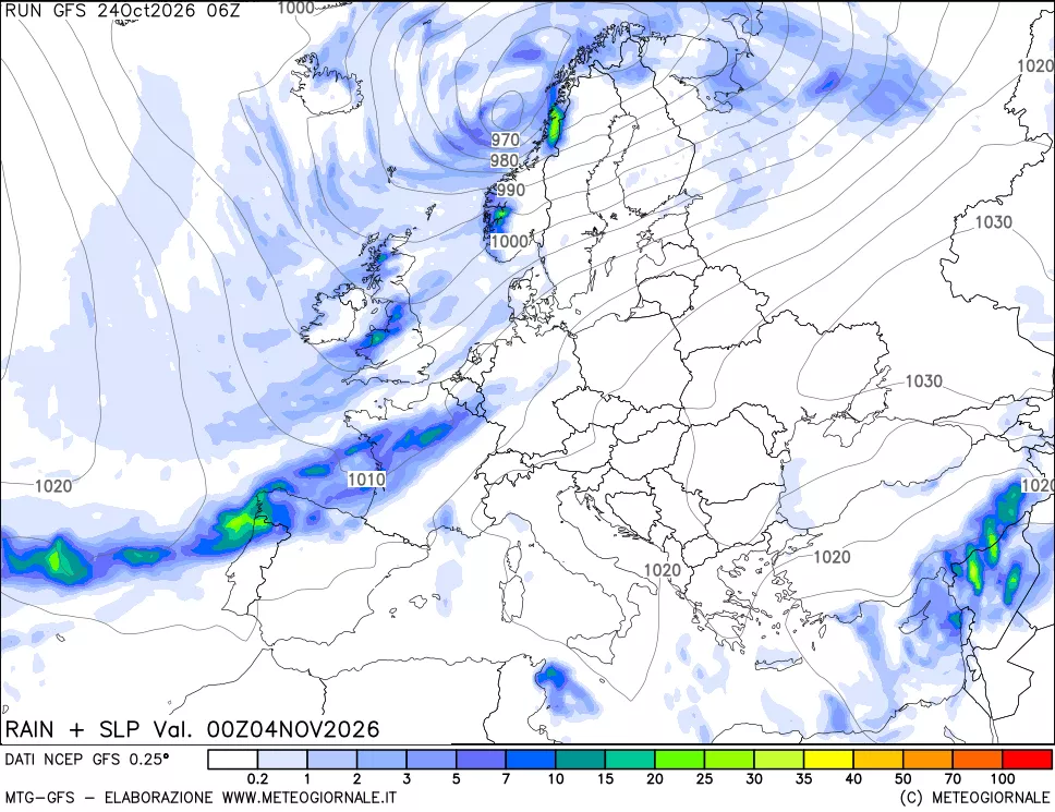 mappa Precipitazioni e pressione SLM