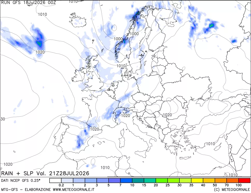 mappa Precipitazioni e pressione SLM