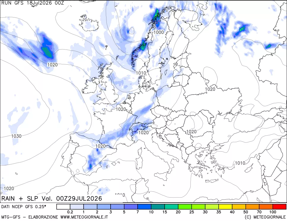 mappa Precipitazioni e pressione SLM