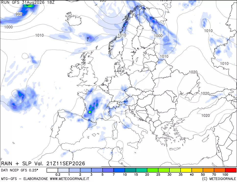 mappa Precipitazioni e pressione SLM