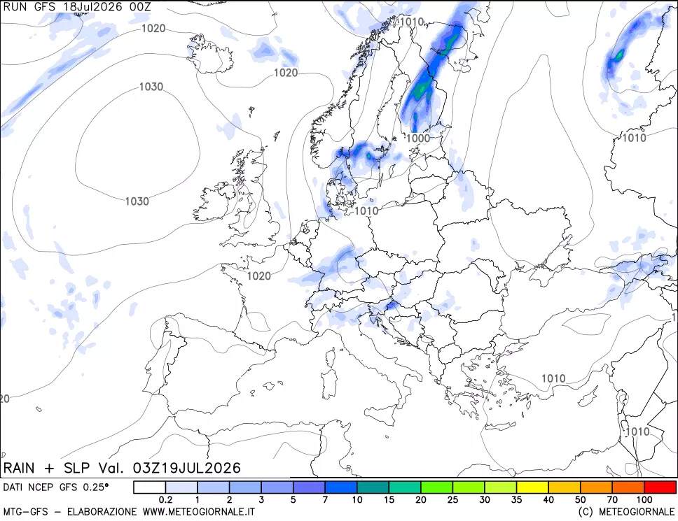 mappa Precipitazioni e pressione SLM
