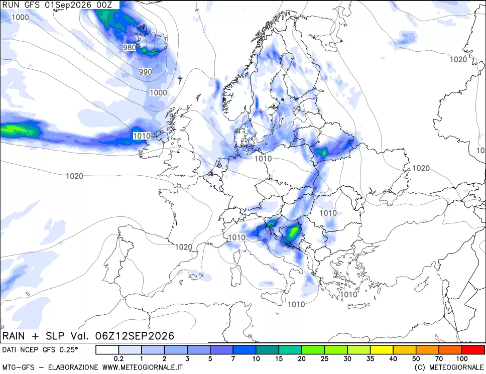 mappa Precipitazioni e pressione SLM