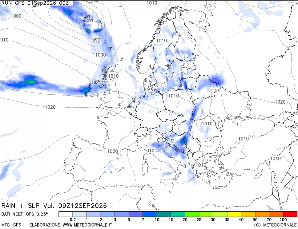 mappa Precipitazioni e pressione SLM