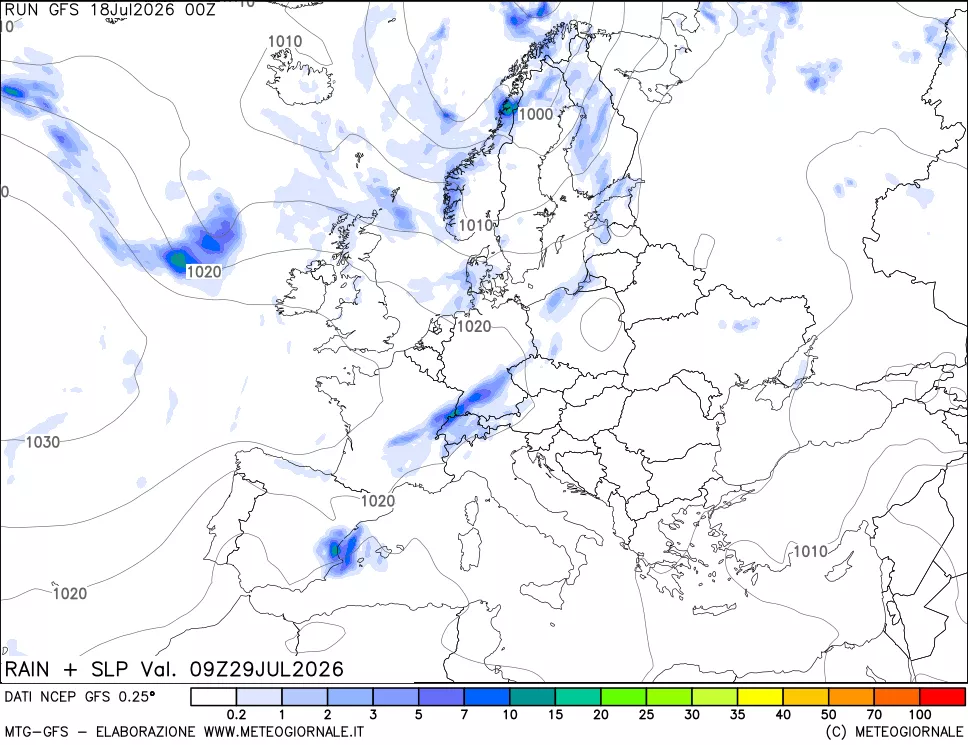 mappa Precipitazioni e pressione SLM