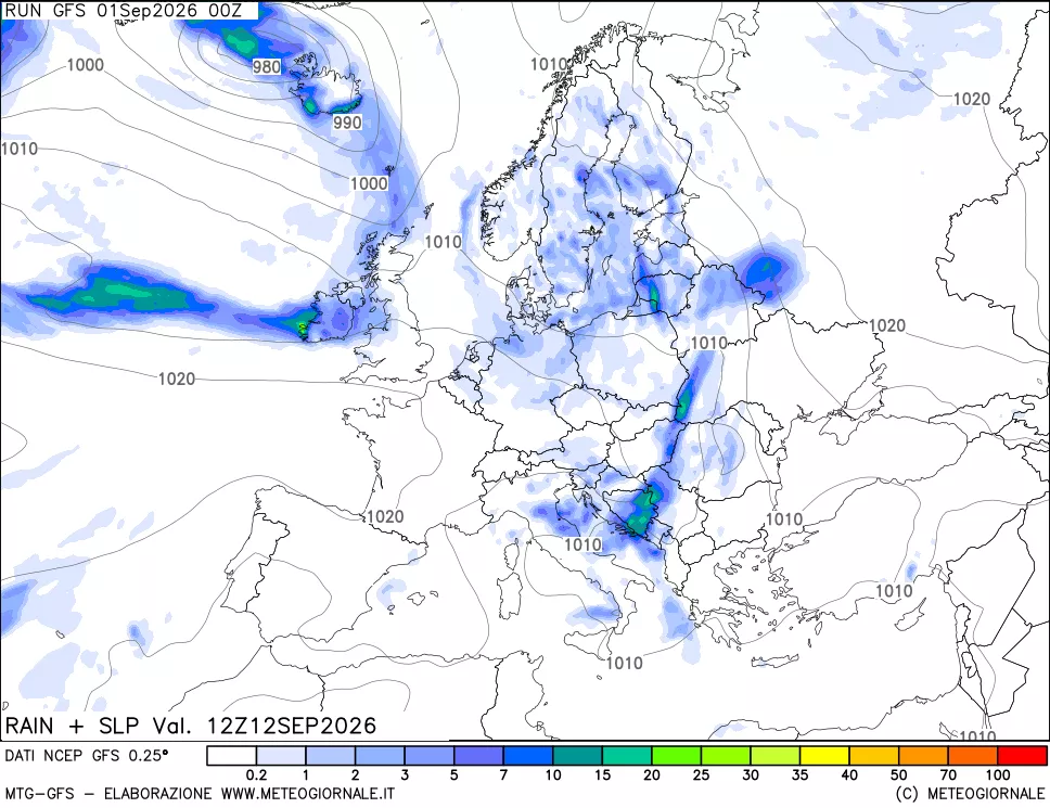 mappa Precipitazioni e pressione SLM