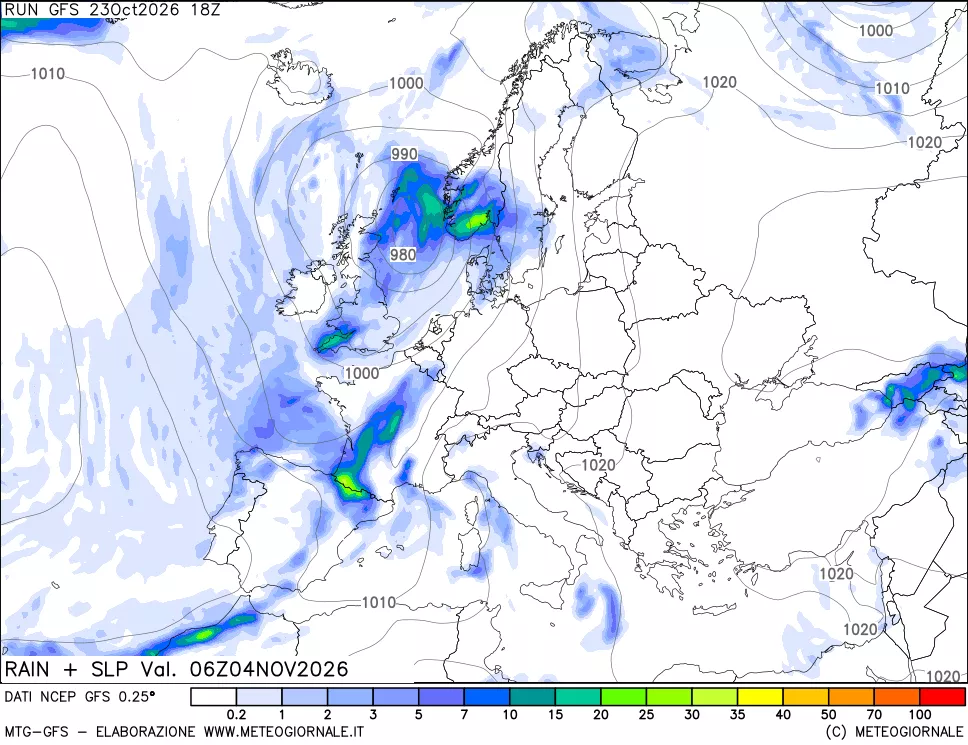 mappa Precipitazioni e pressione SLM
