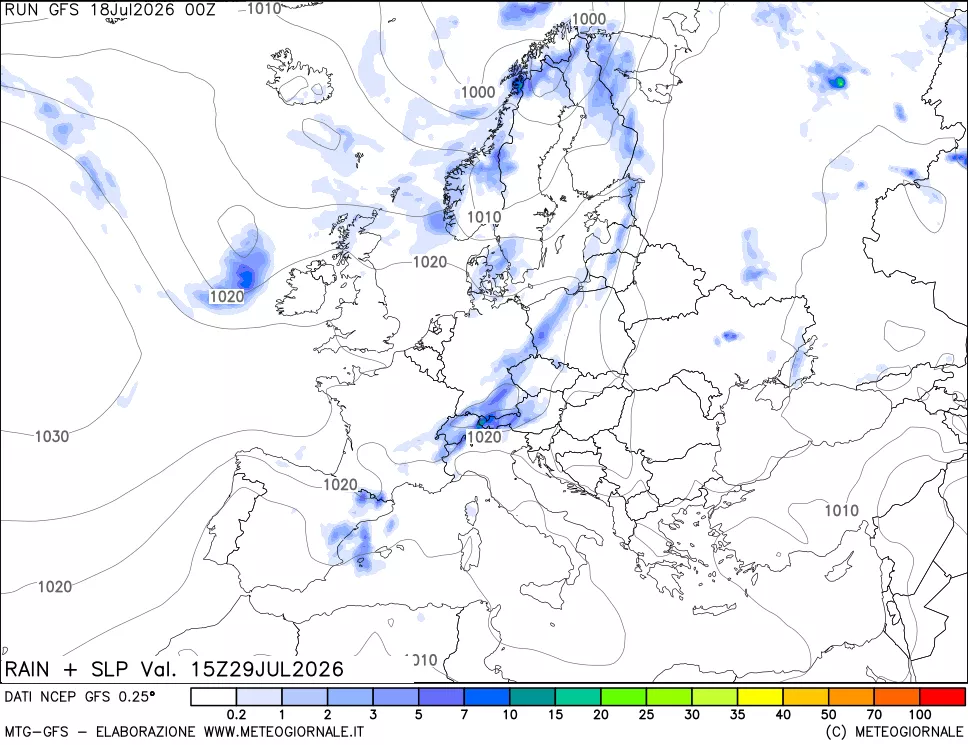 mappa Precipitazioni e pressione SLM