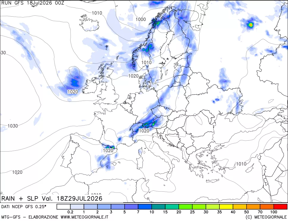 mappa Precipitazioni e pressione SLM