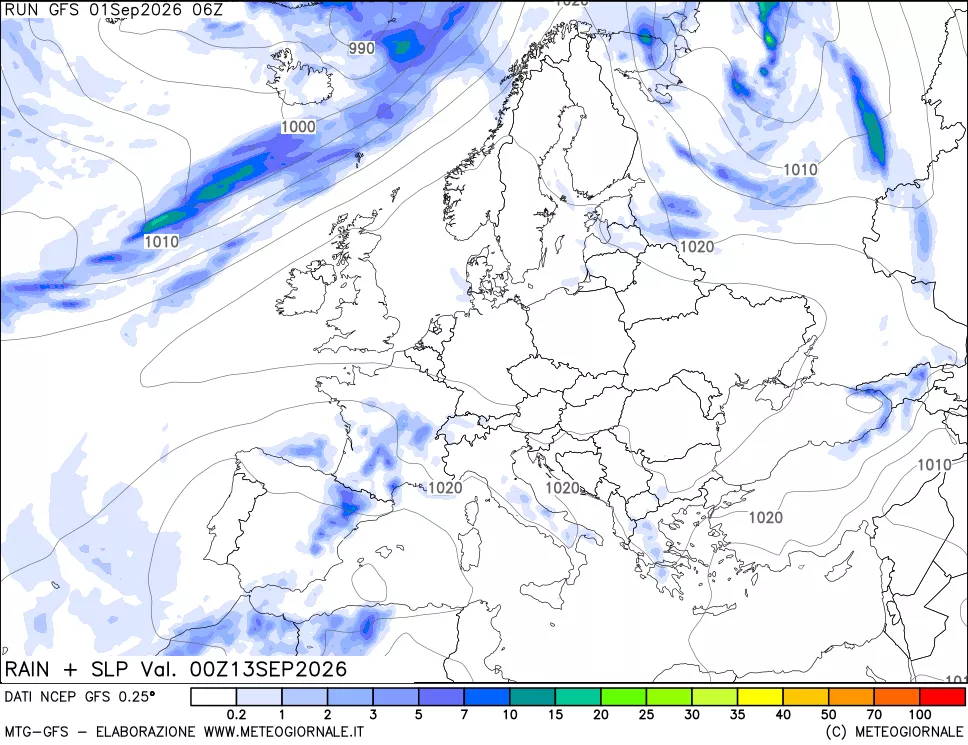 mappa Precipitazioni e pressione SLM