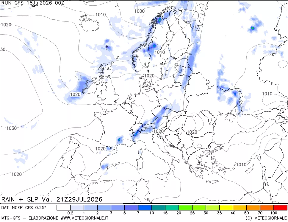 mappa Precipitazioni e pressione SLM