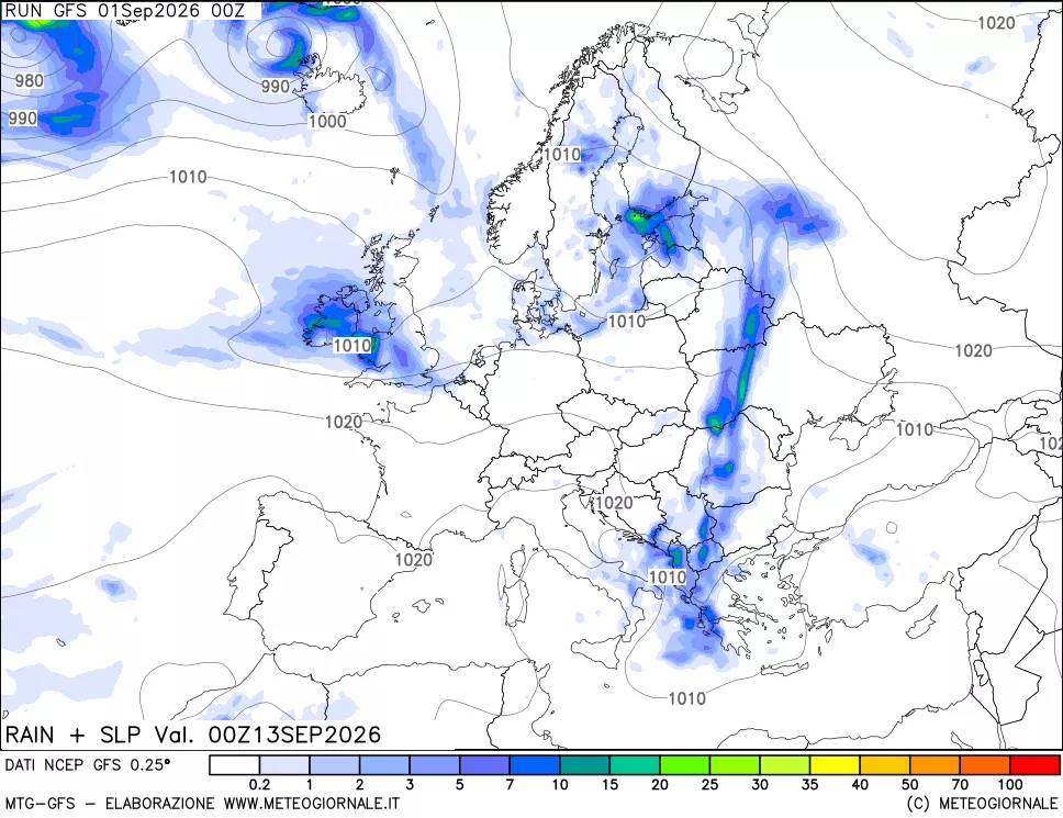 mappa Precipitazioni e pressione SLM