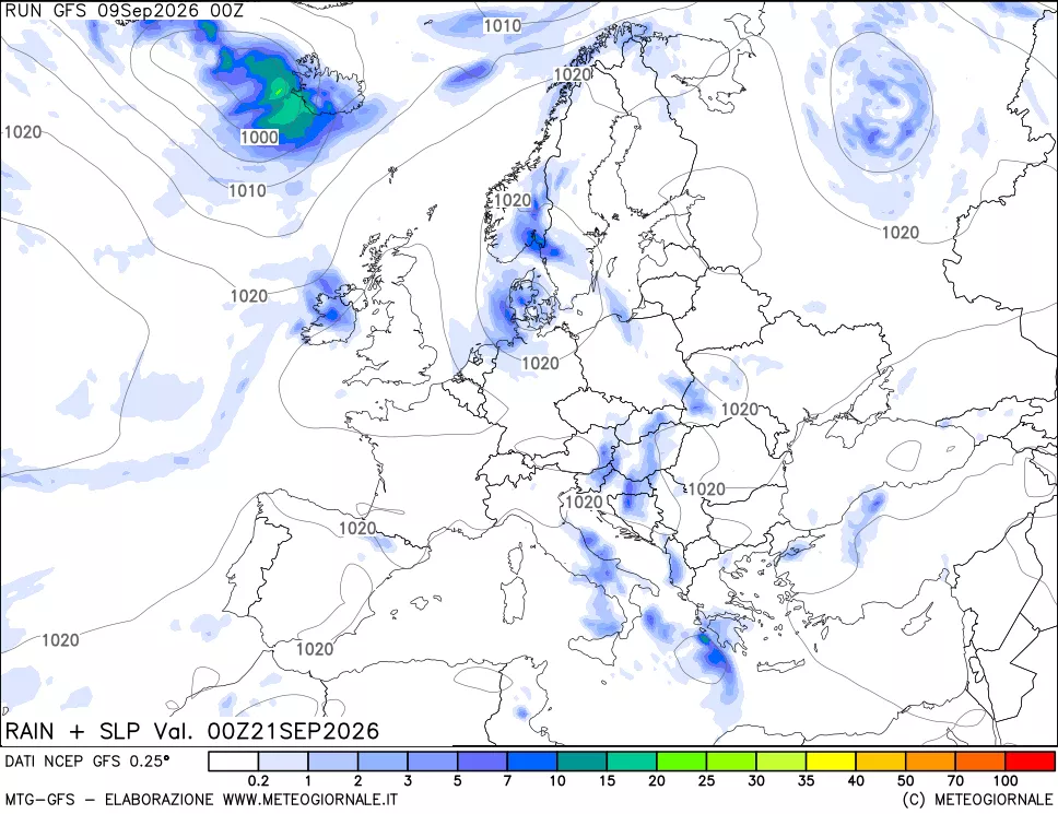 mappa Precipitazioni e pressione SLM