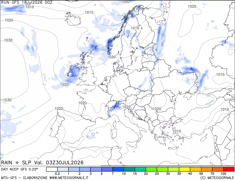 mappa Precipitazioni e pressione SLM