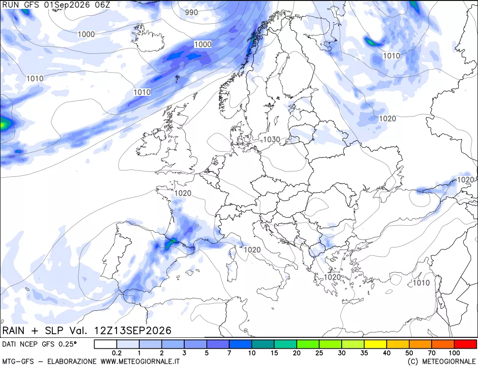 mappa Precipitazioni e pressione SLM