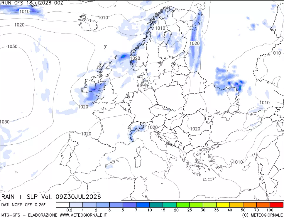 mappa Precipitazioni e pressione SLM
