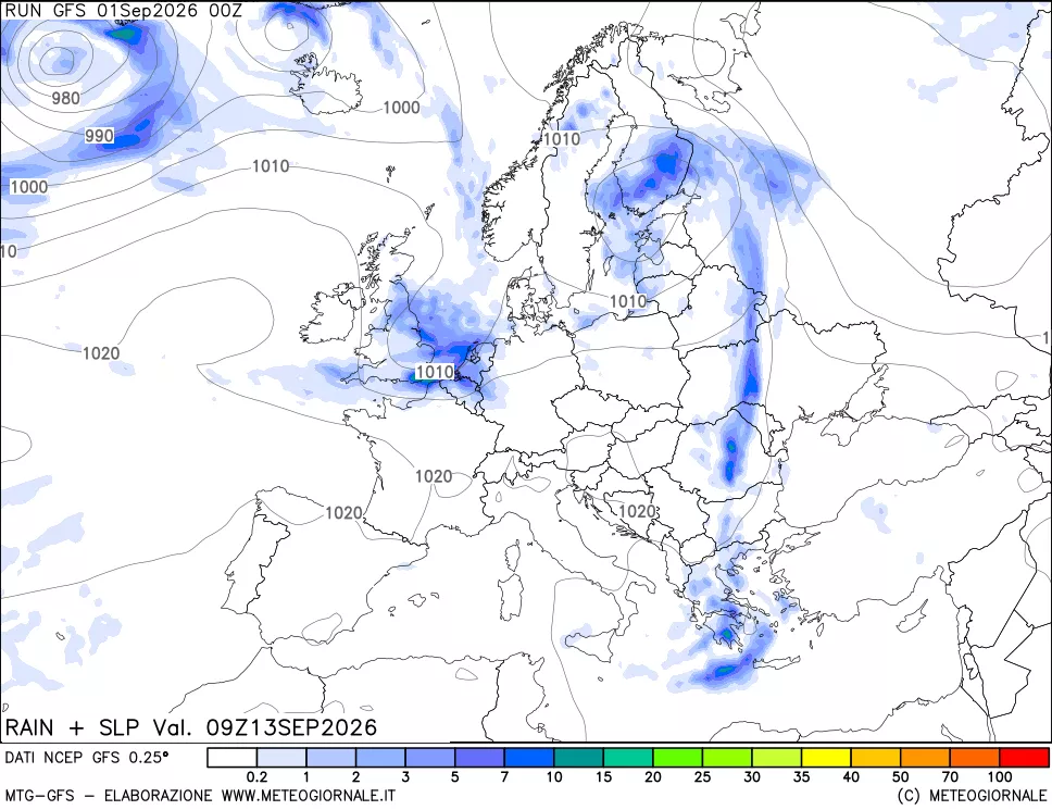 mappa Precipitazioni e pressione SLM