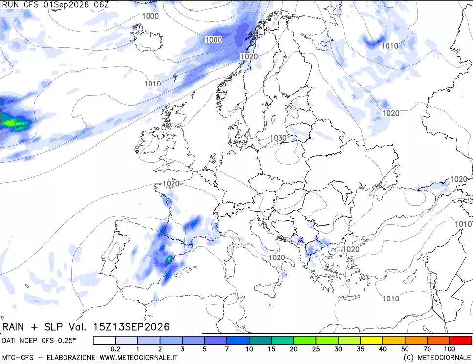 mappa Precipitazioni e pressione SLM