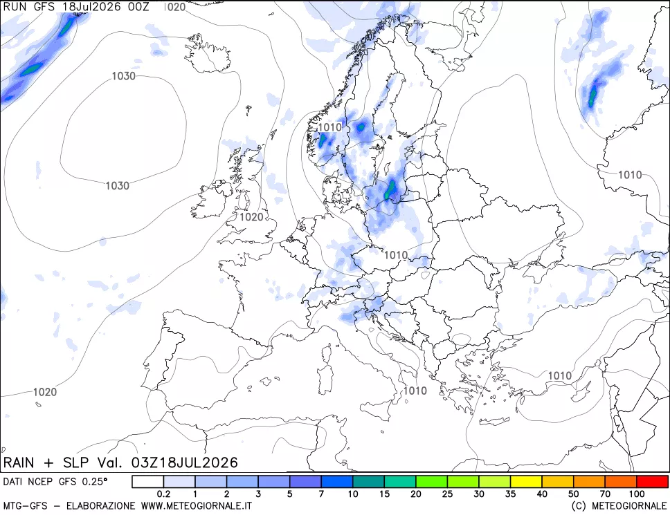 mappa Precipitazioni e pressione SLM