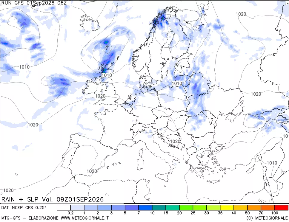mappa Precipitazioni e pressione SLM
