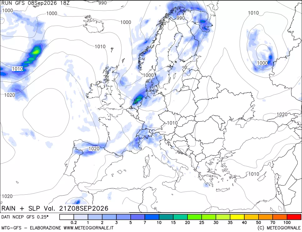 mappa Precipitazioni e pressione SLM