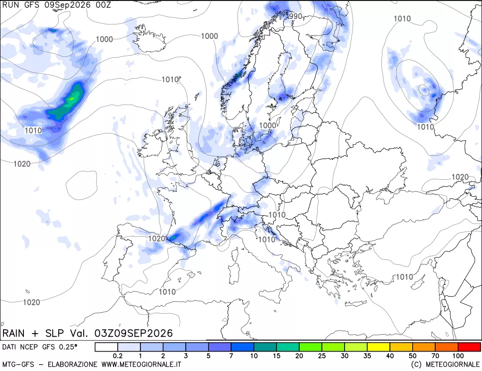 mappa Precipitazioni e pressione SLM
