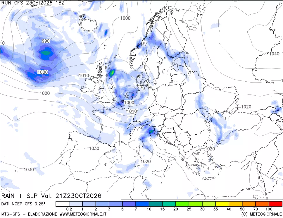 mappa Precipitazioni e pressione SLM