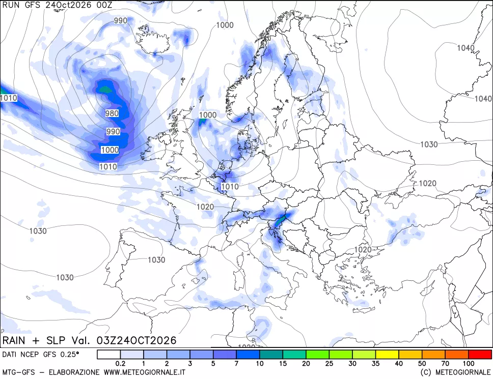 mappa Precipitazioni e pressione SLM