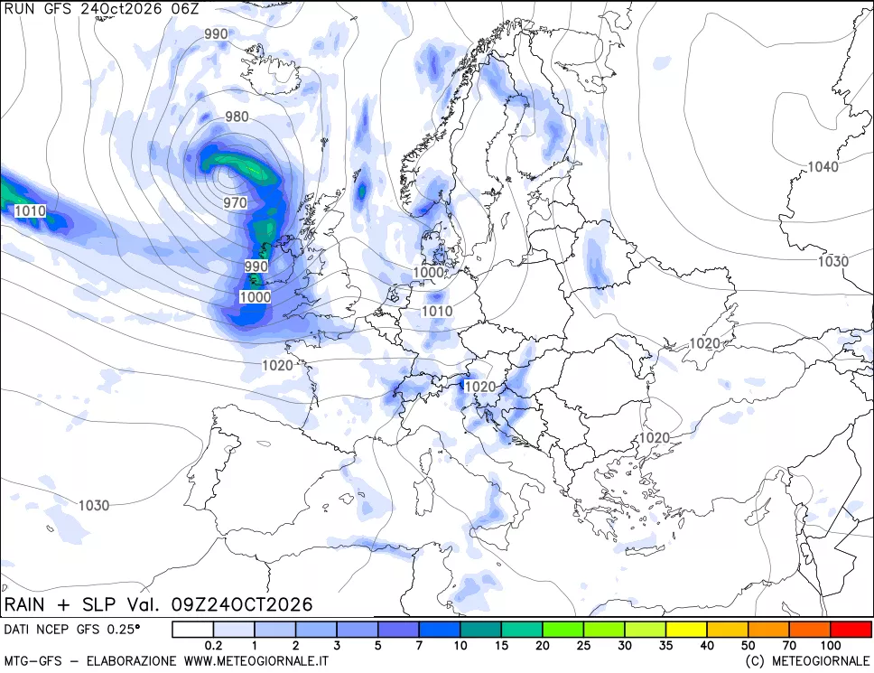 mappa Precipitazioni e pressione SLM