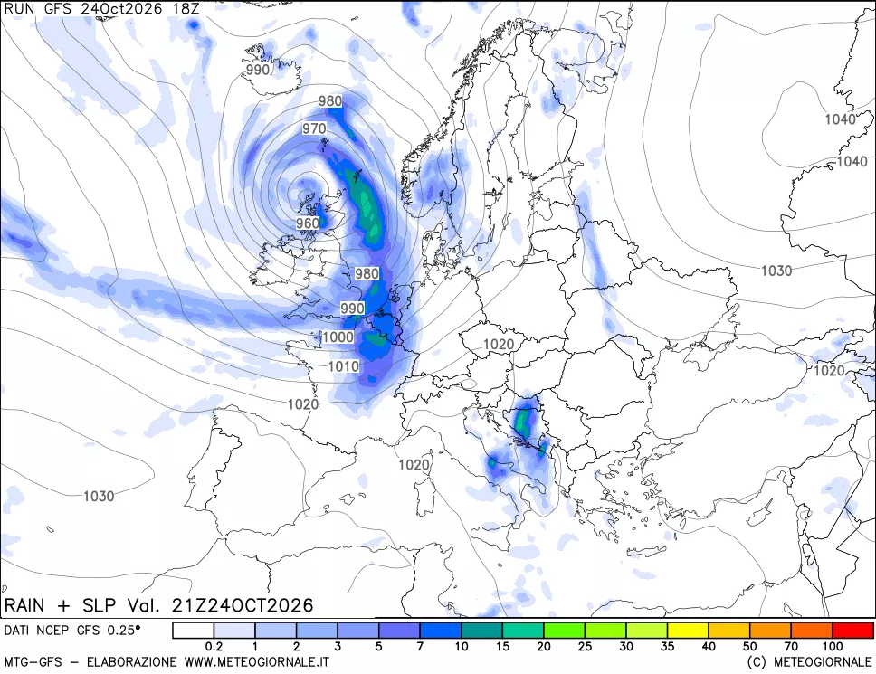 mappa Precipitazioni e pressione SLM