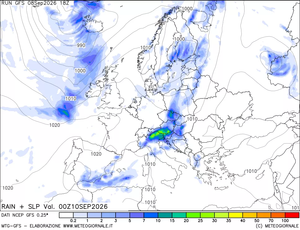 mappa Precipitazioni e pressione SLM