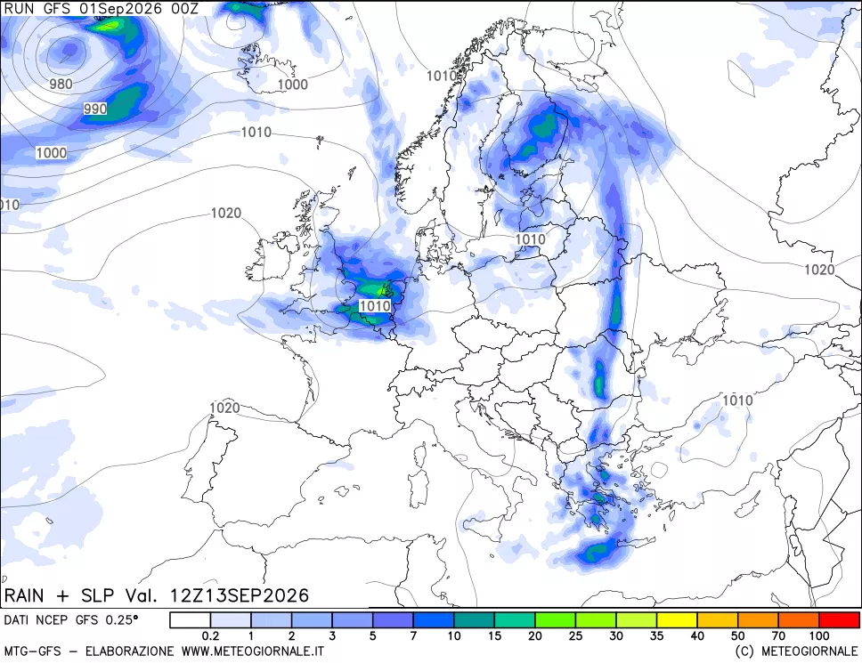mappa Precipitazioni e pressione SLM