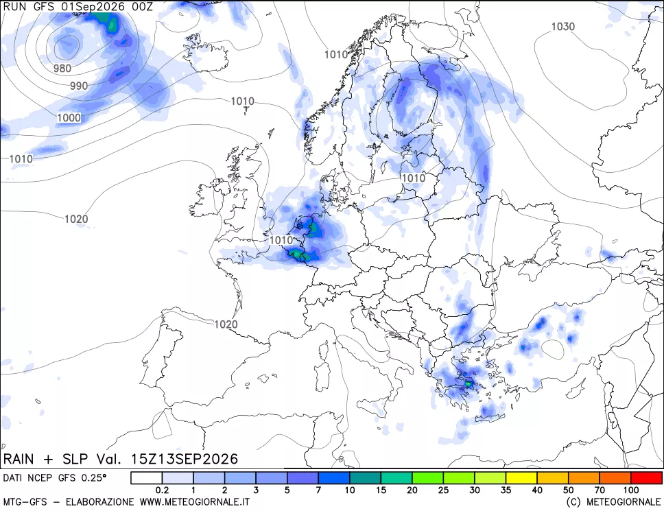 mappa Precipitazioni e pressione SLM