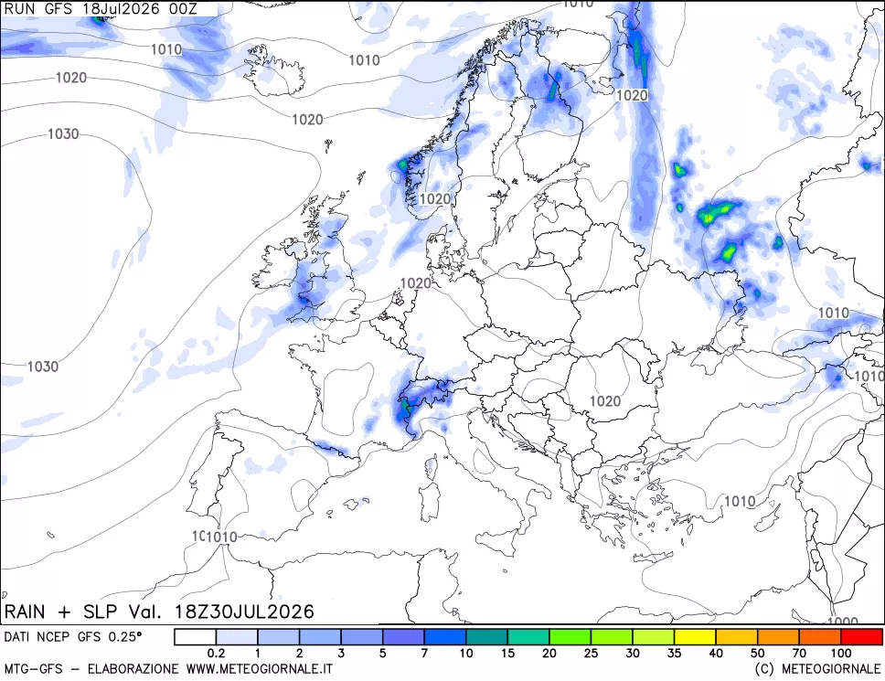 mappa Precipitazioni e pressione SLM