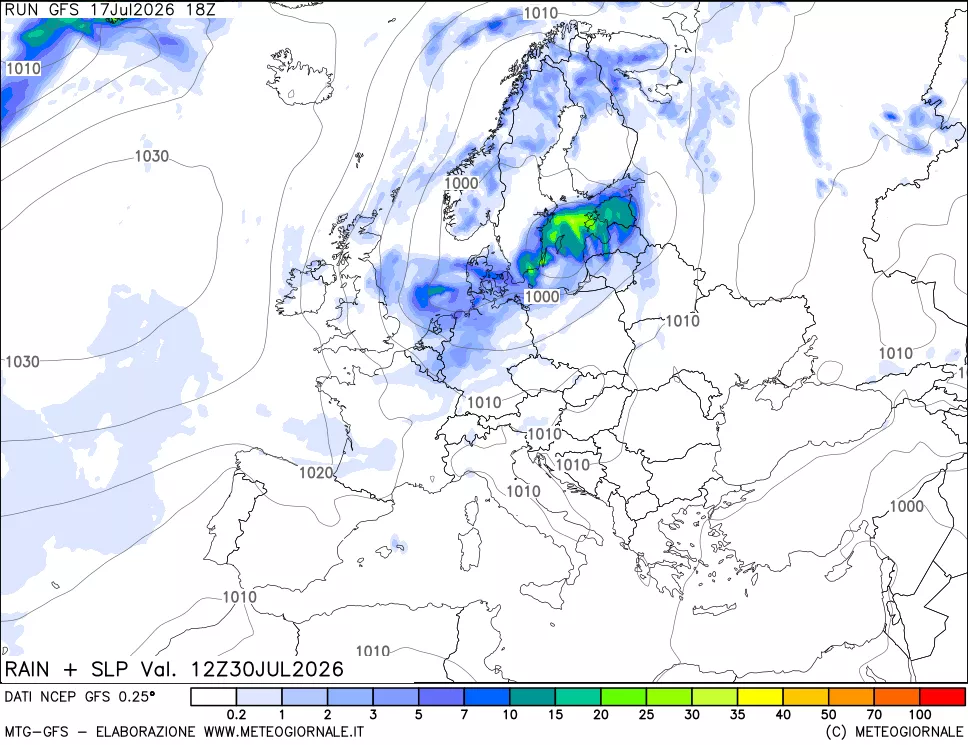 mappa Precipitazioni e pressione SLM