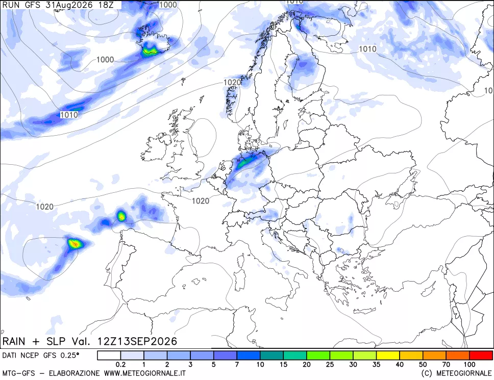 mappa Precipitazioni e pressione SLM
