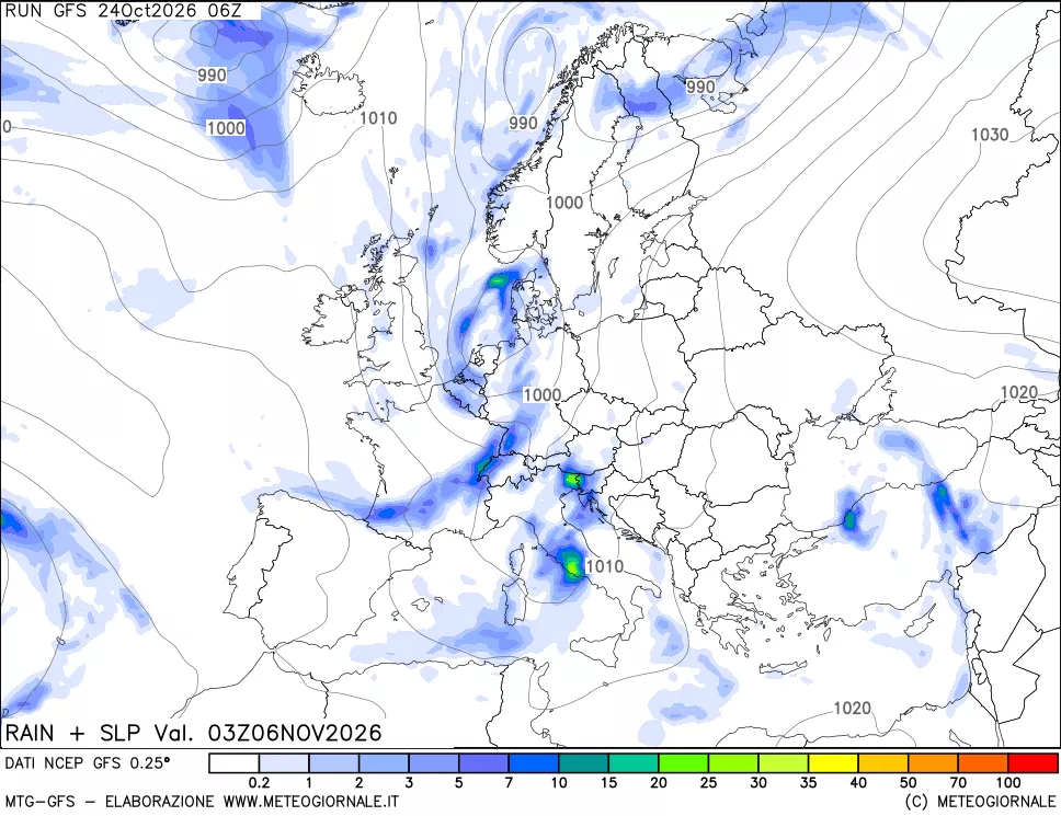 mappa Precipitazioni e pressione SLM