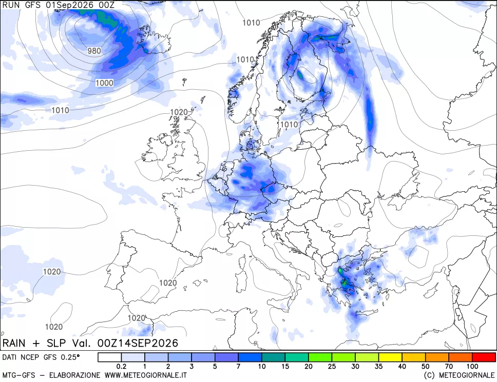 mappa Precipitazioni e pressione SLM