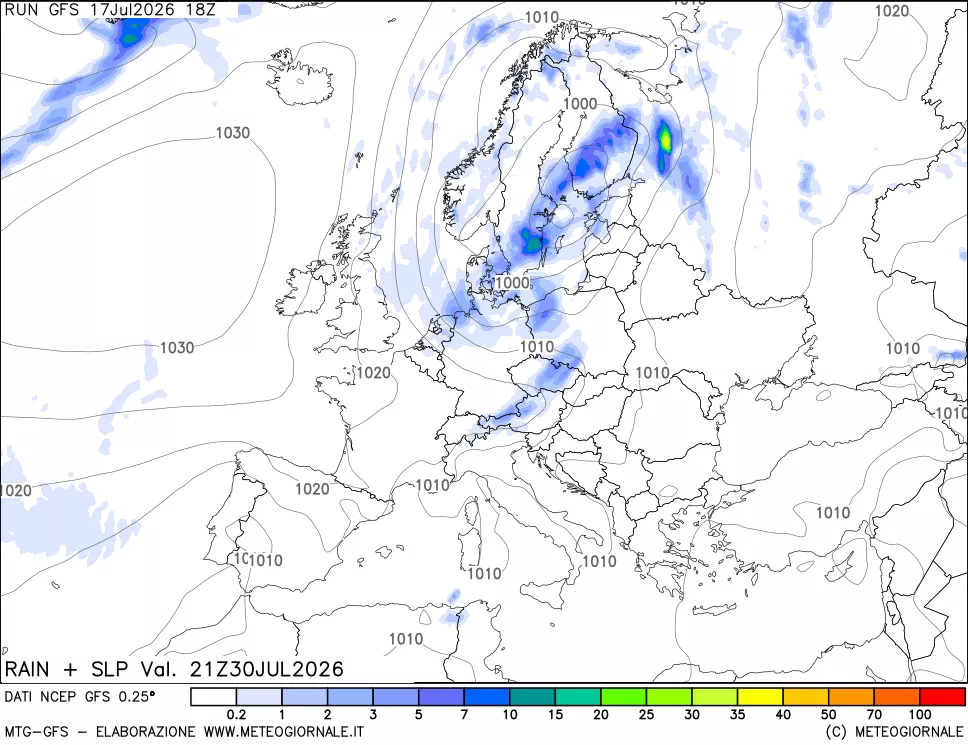 mappa Precipitazioni e pressione SLM